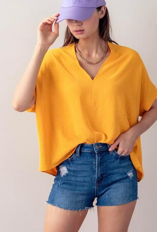 Oversized VNeck Folded Short Sleeve Top